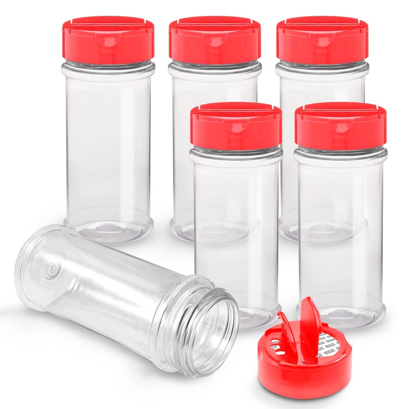 RoyalHouse - 6 PACK - 5.5 Oz with Red Cap - Plastic Spice Jars Bottles Containers, Perfect for Storing Spice, Herbs and Powders, Lined Cap - Safe Plastic, PET - BPA free - Made in USA - Image 1